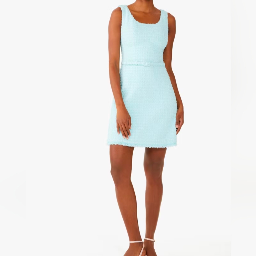 Kate Spade Belted Tweed Dress In Blue